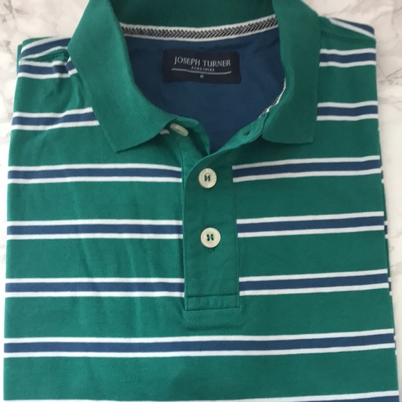 NEW Joseph Turner UK Golf Polo Shirt Striped Medium Green & Blue - Picture 3 of 11